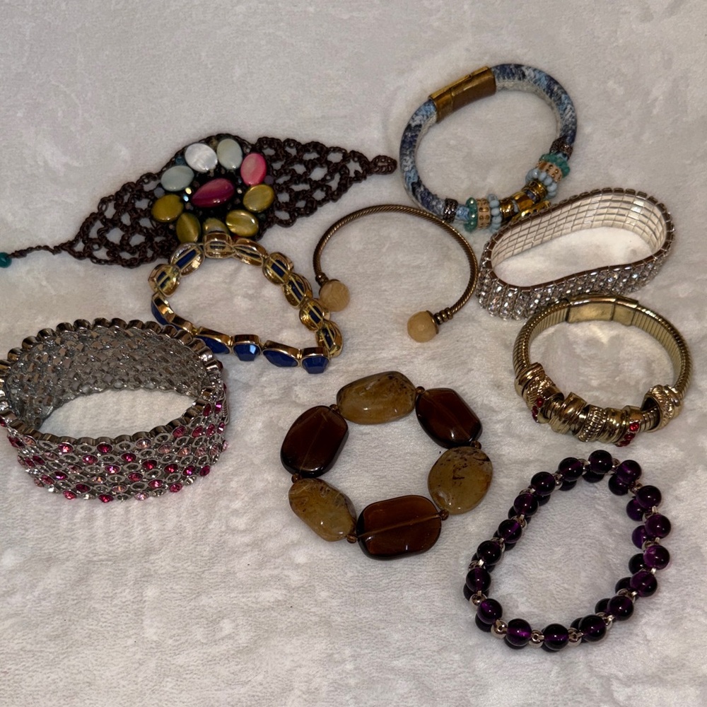 Mixed Women’s Bracelet Set in Brown, Purple, Gold, Silver,bundle